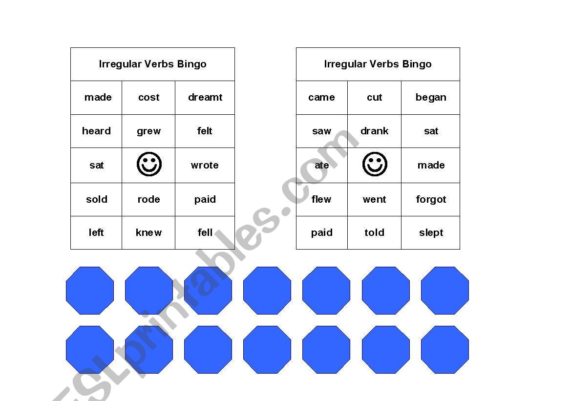 Irregular Verbs Bingo Game worksheet