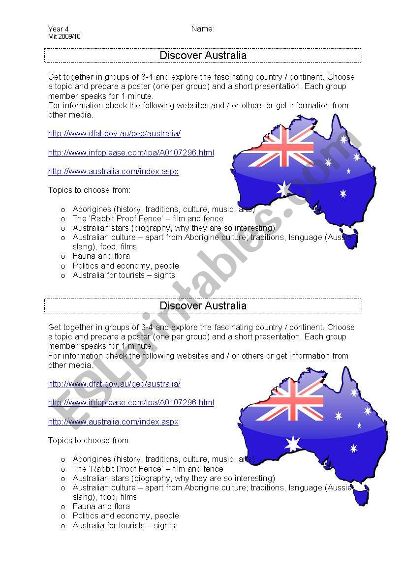 Discover Australia worksheet