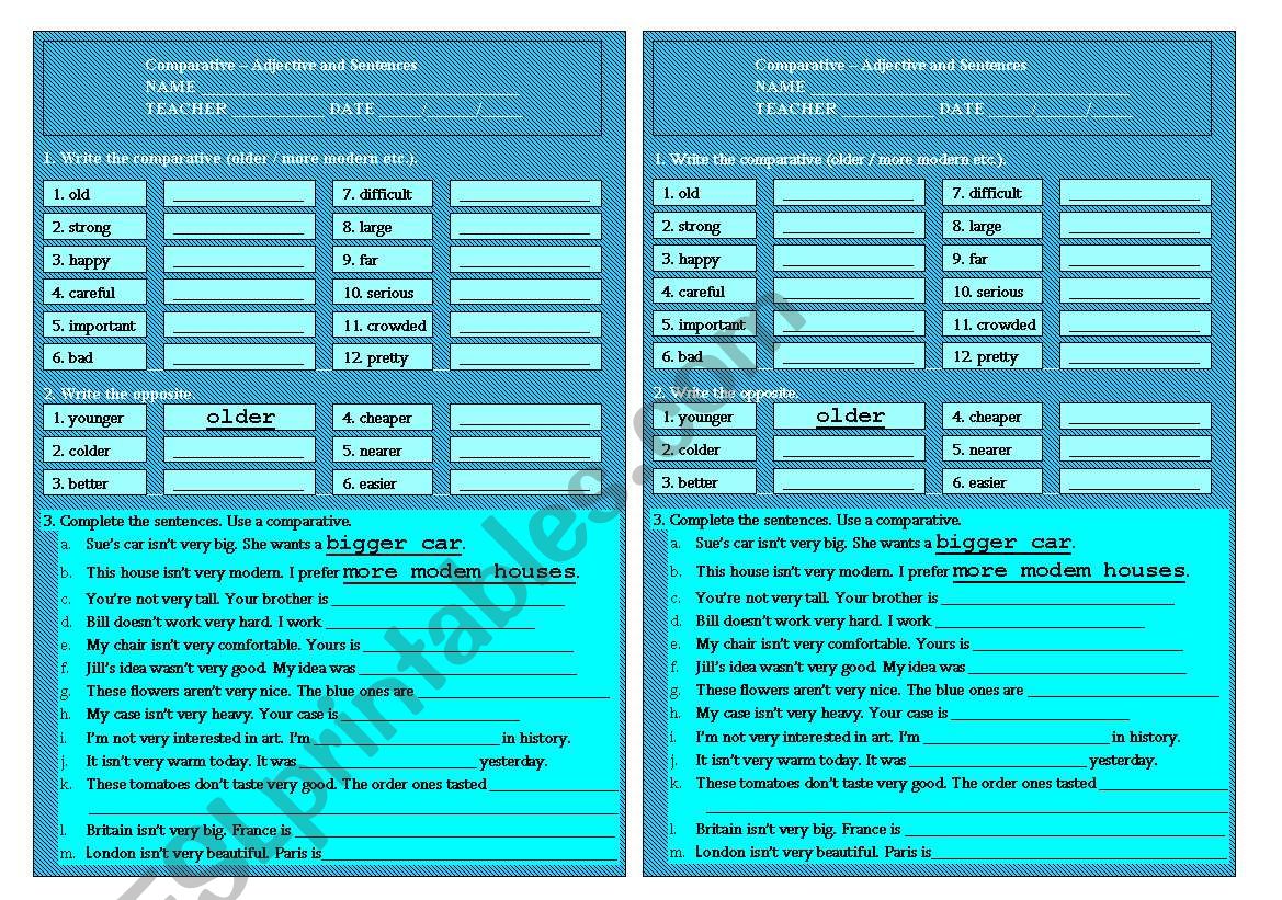 Comparative worksheet