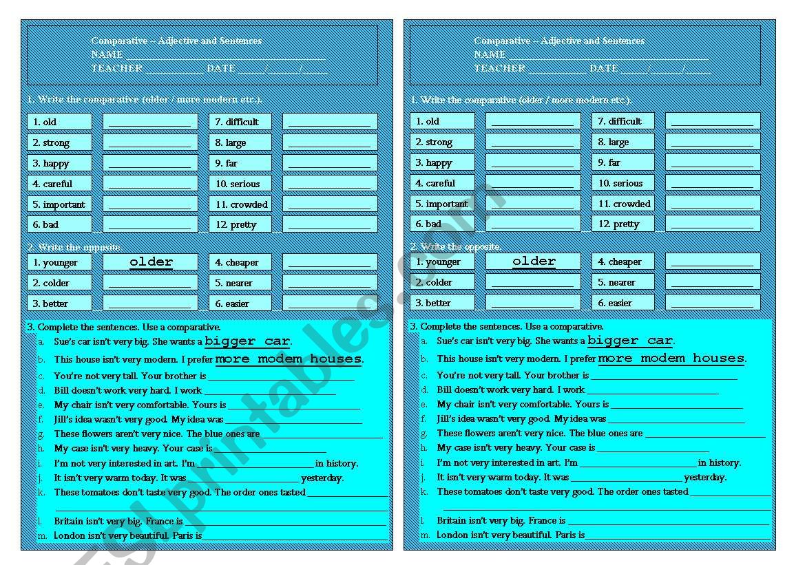 Comparative worksheet