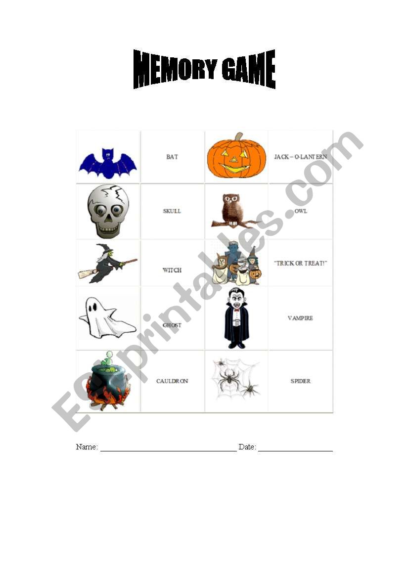 Halloween Memory Game worksheet