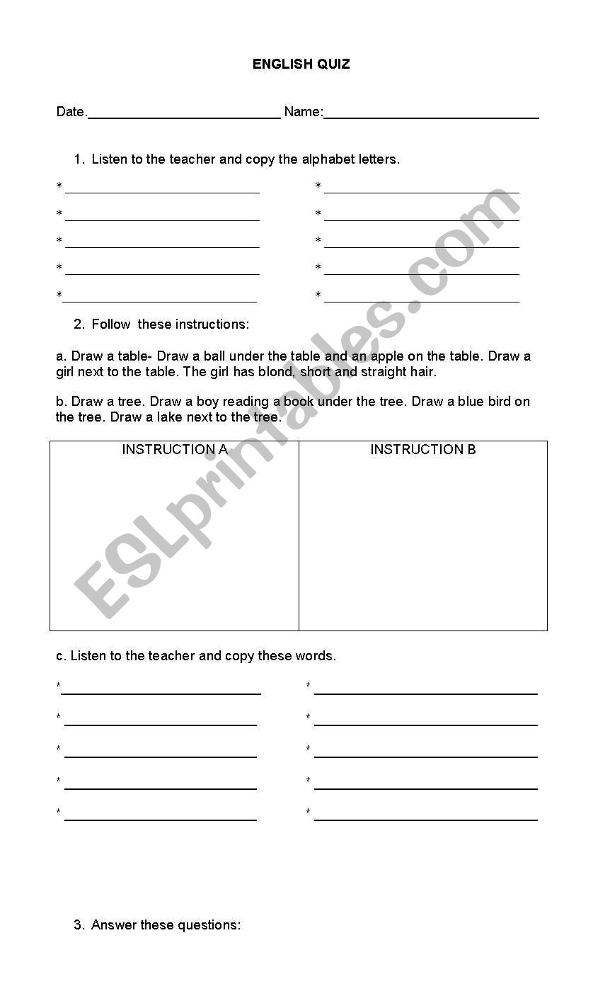 ENGLISH QUIZ worksheet