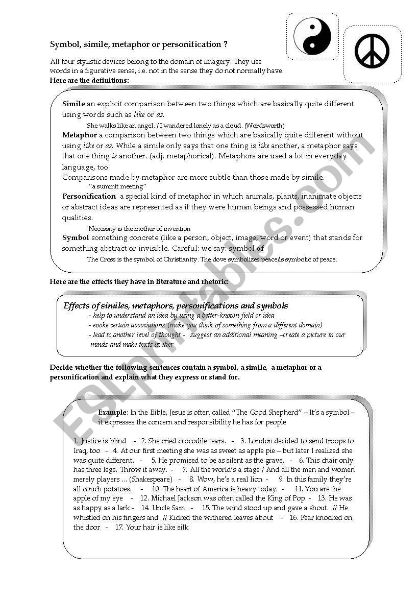 Simile Metaphor Personification Worksheet