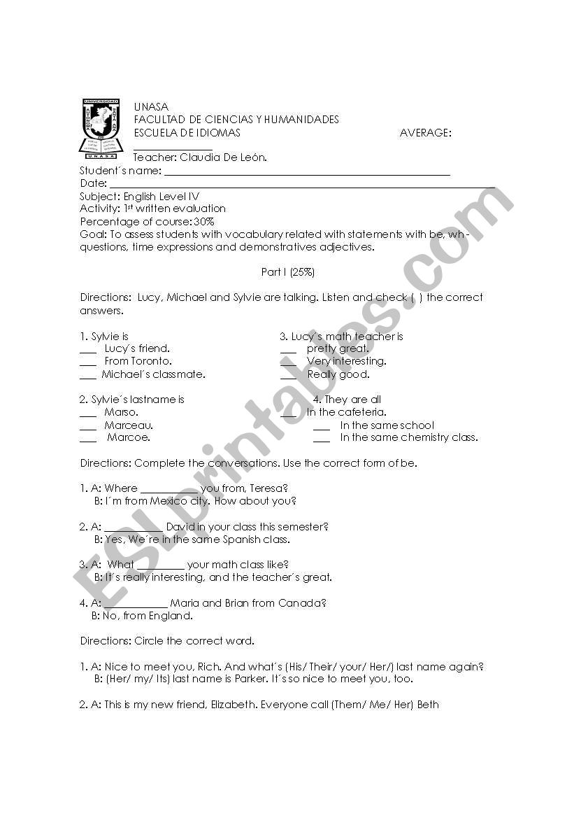 WRITTEN EXAM ON DEMONSTRATIVE ADJECTIVES