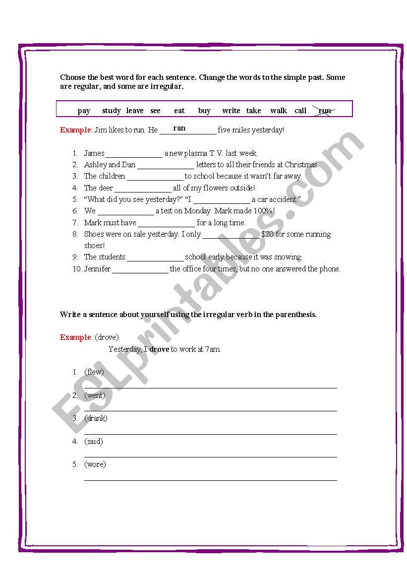 Irregular Verbs Worksheet worksheet