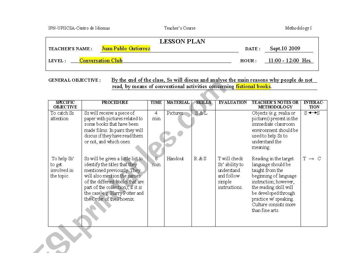 lesson plan for conversation class