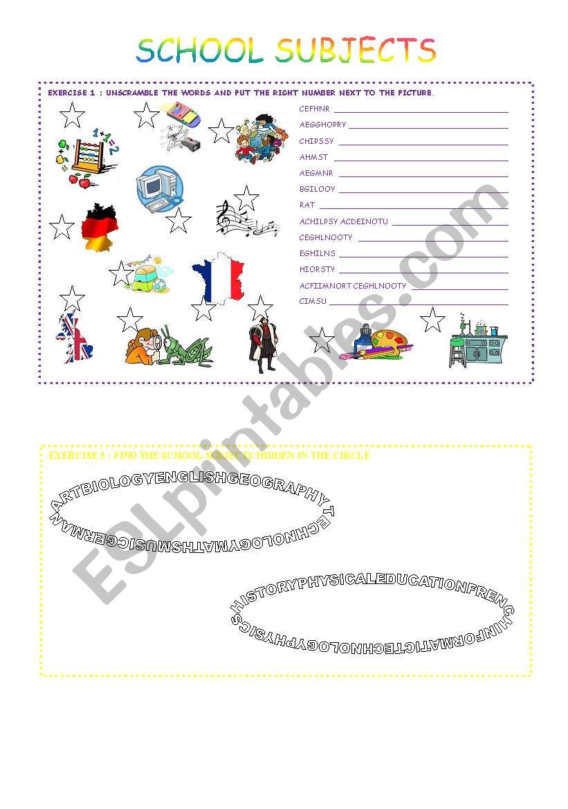 School Subjects part 1/3 worksheet