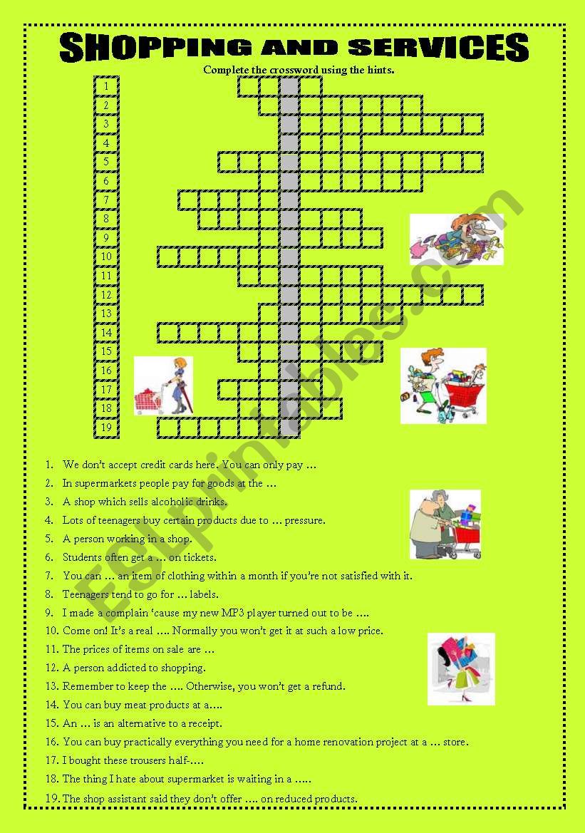 SHOPPING AND SERVICES - CROSSWORD