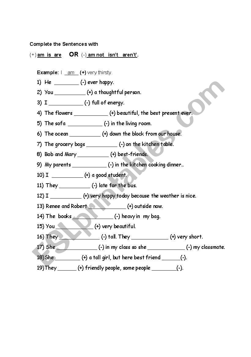 To Be Verbs worksheet