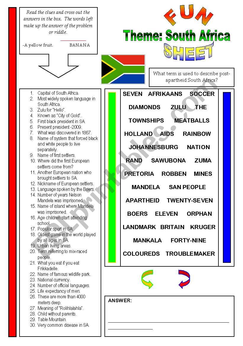 Fun Sheet Theme: South Africa worksheet
