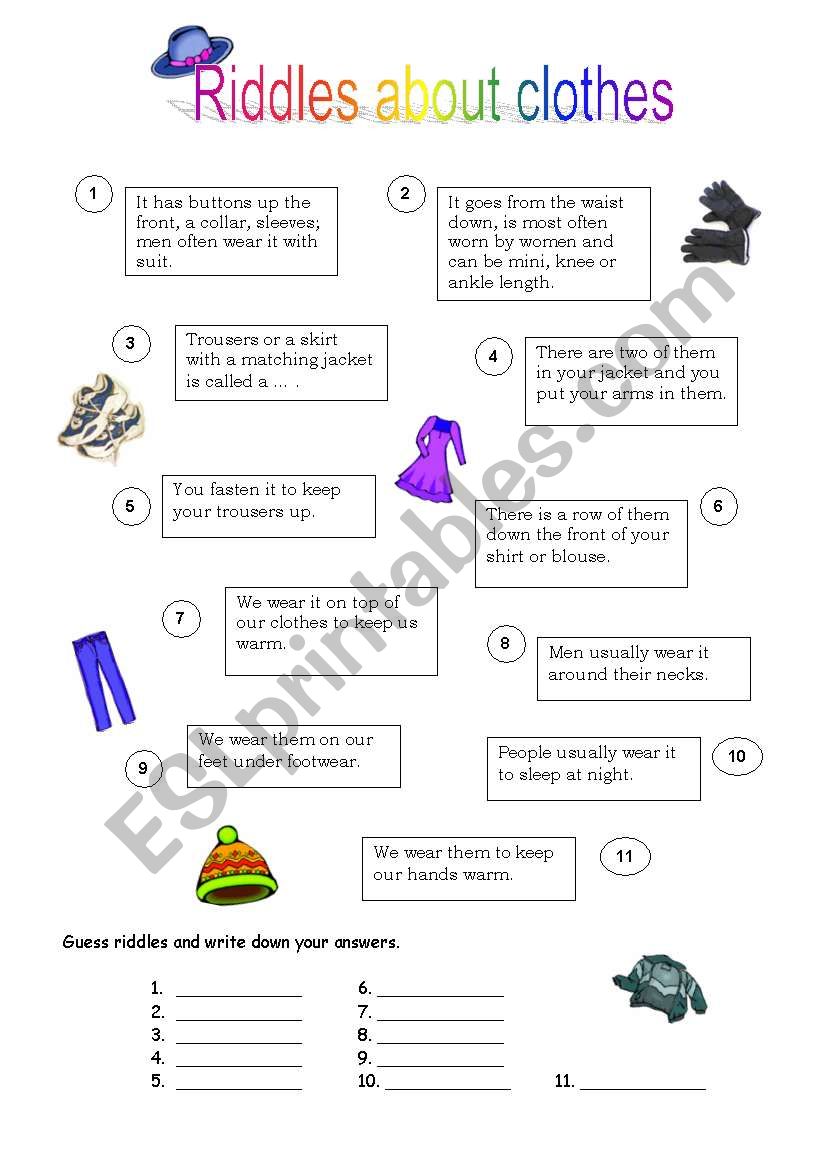 Riddles about clothes worksheet