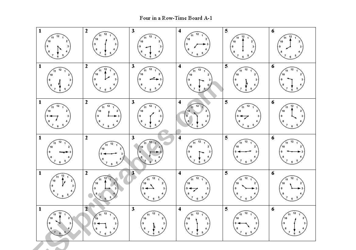 Time 4 in a Row worksheet