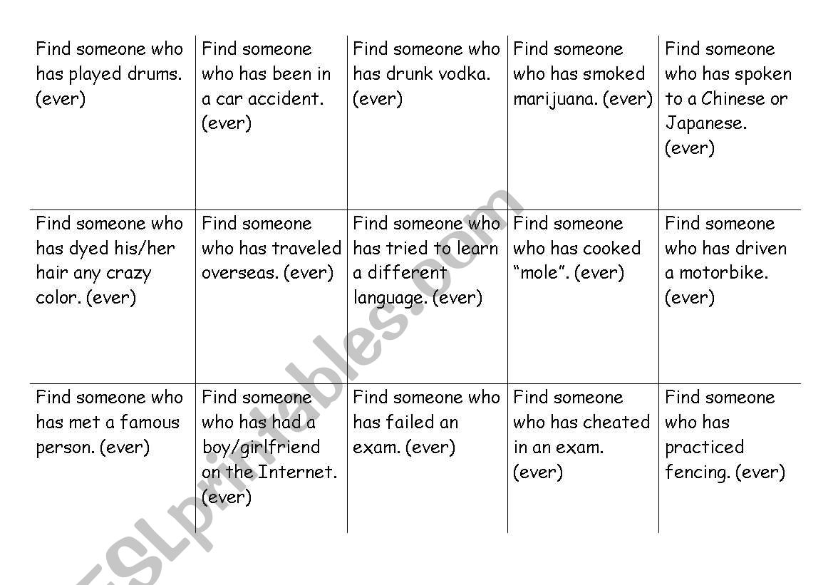 Find Someone Who ... worksheet