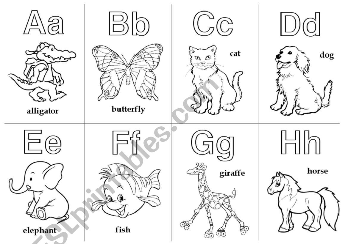 Animal Alphabet Cards  A - H worksheet