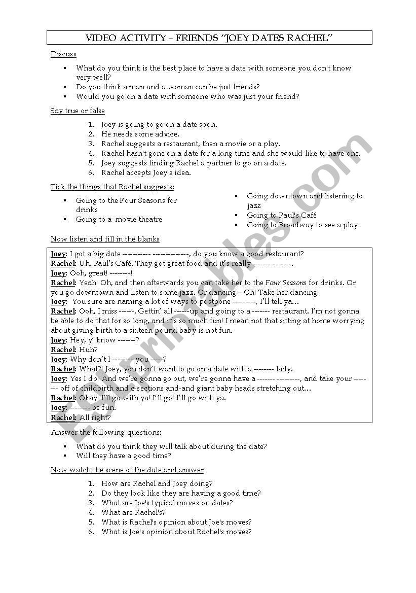 FRIENDS - VIDEO ACTIVITY worksheet