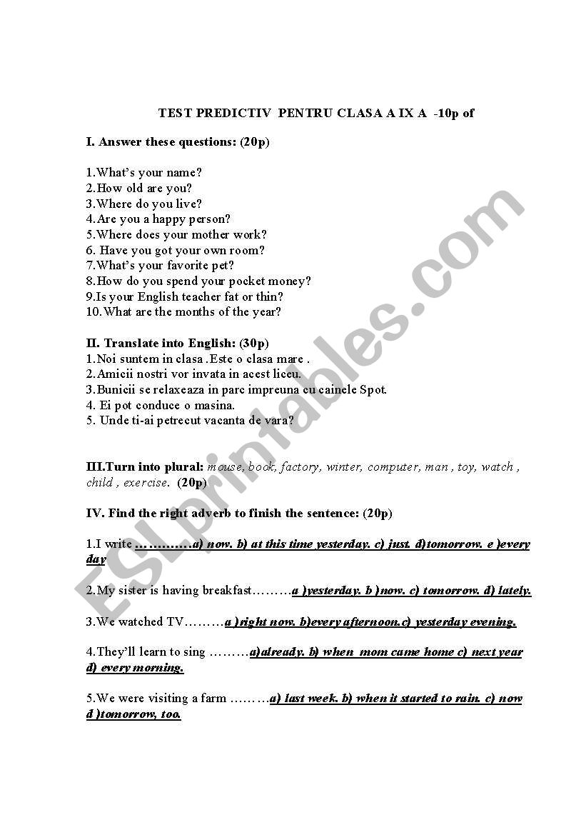 Testing your grammar worksheet