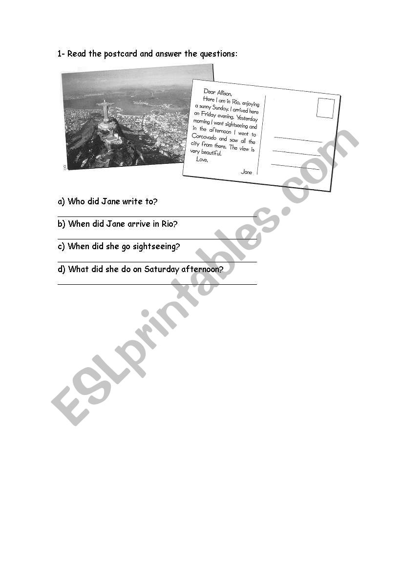 Rio post card worksheet