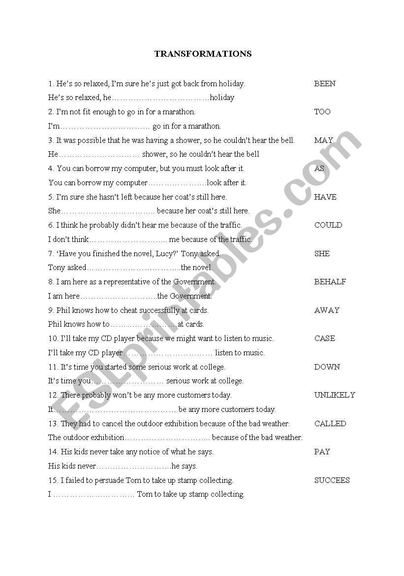 Transformation (2) with answers (FCE)