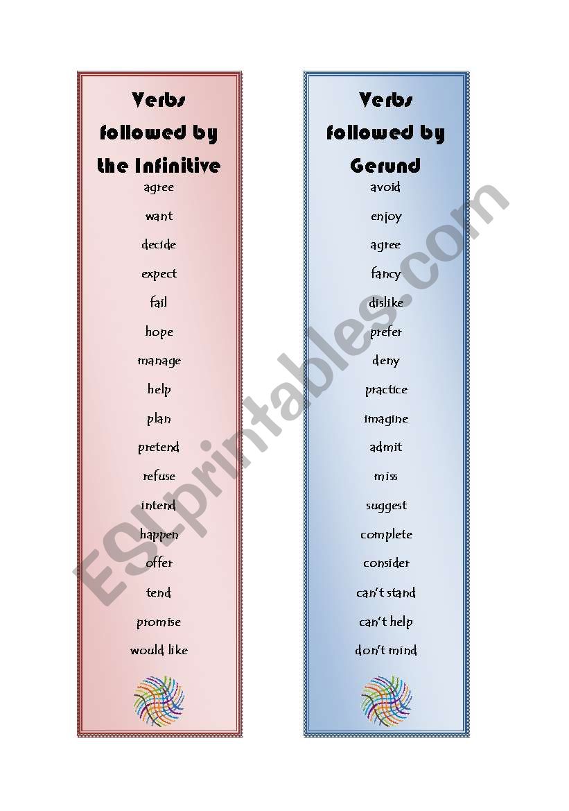 Bookmark - verbs followed by the infinitive and gerund