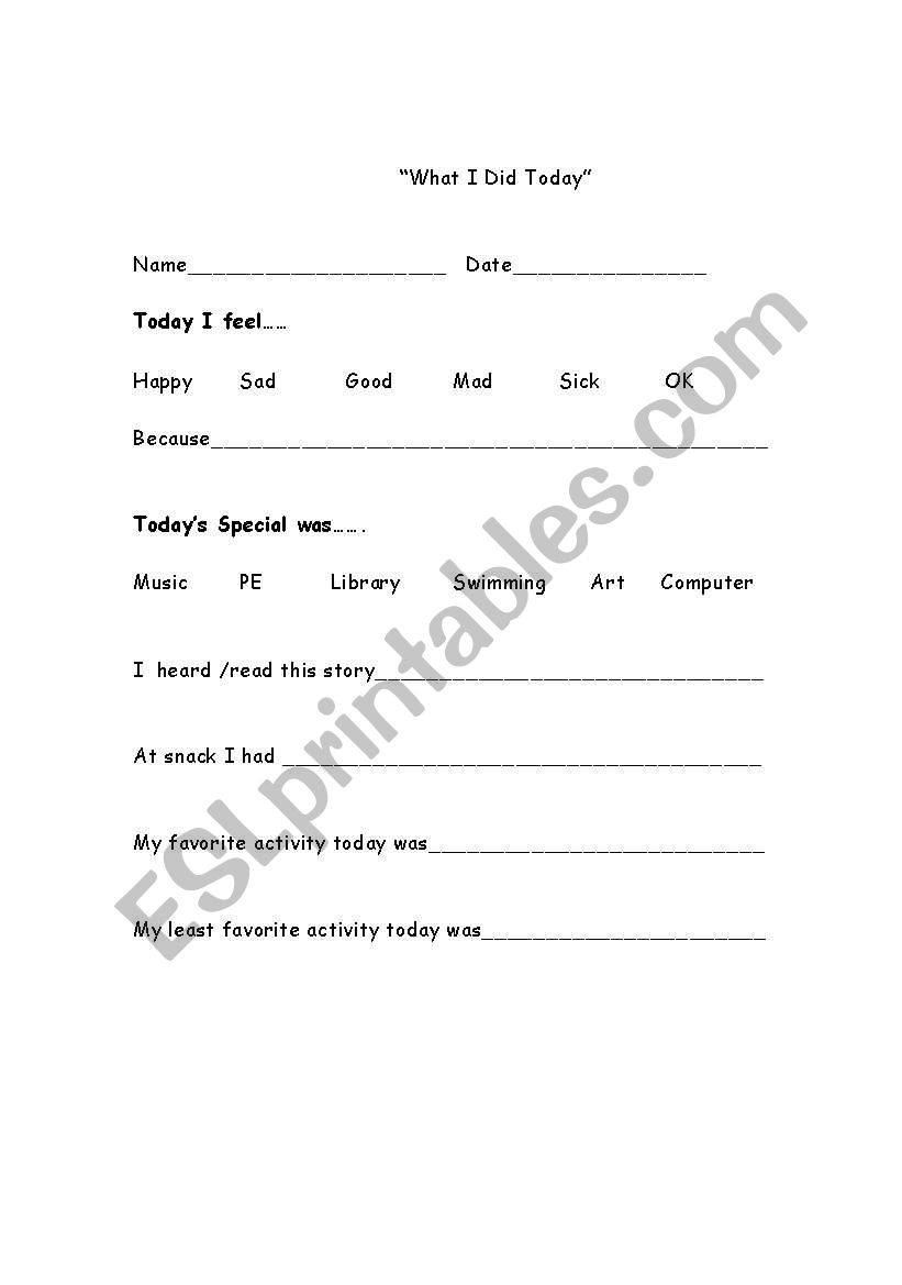 What I did today worksheet
