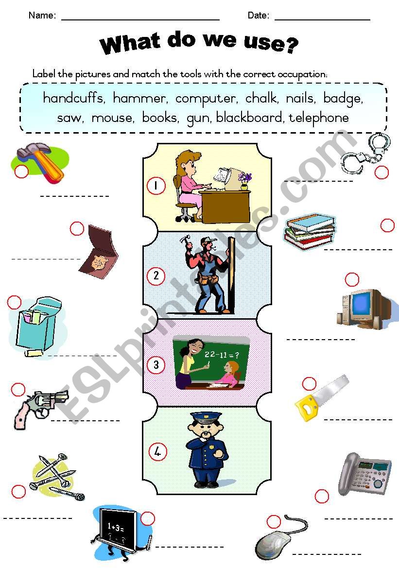 Occupations - Tools we use worksheet