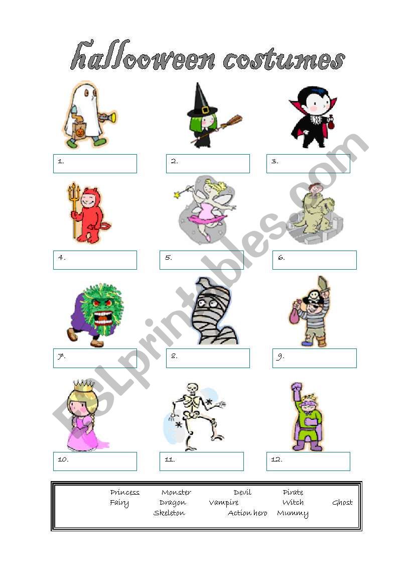 halloween costumes worksheet