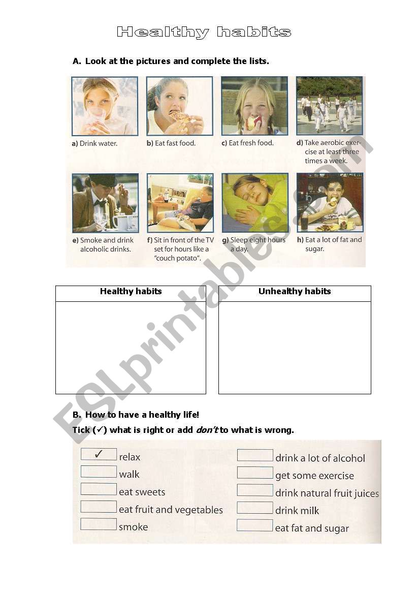 Healthy habits worksheet