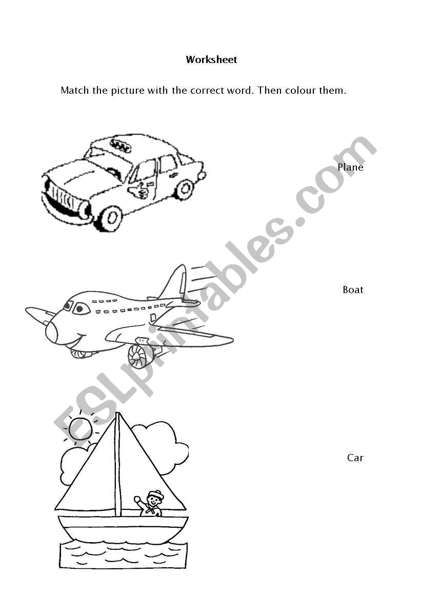 means of transport worksheet