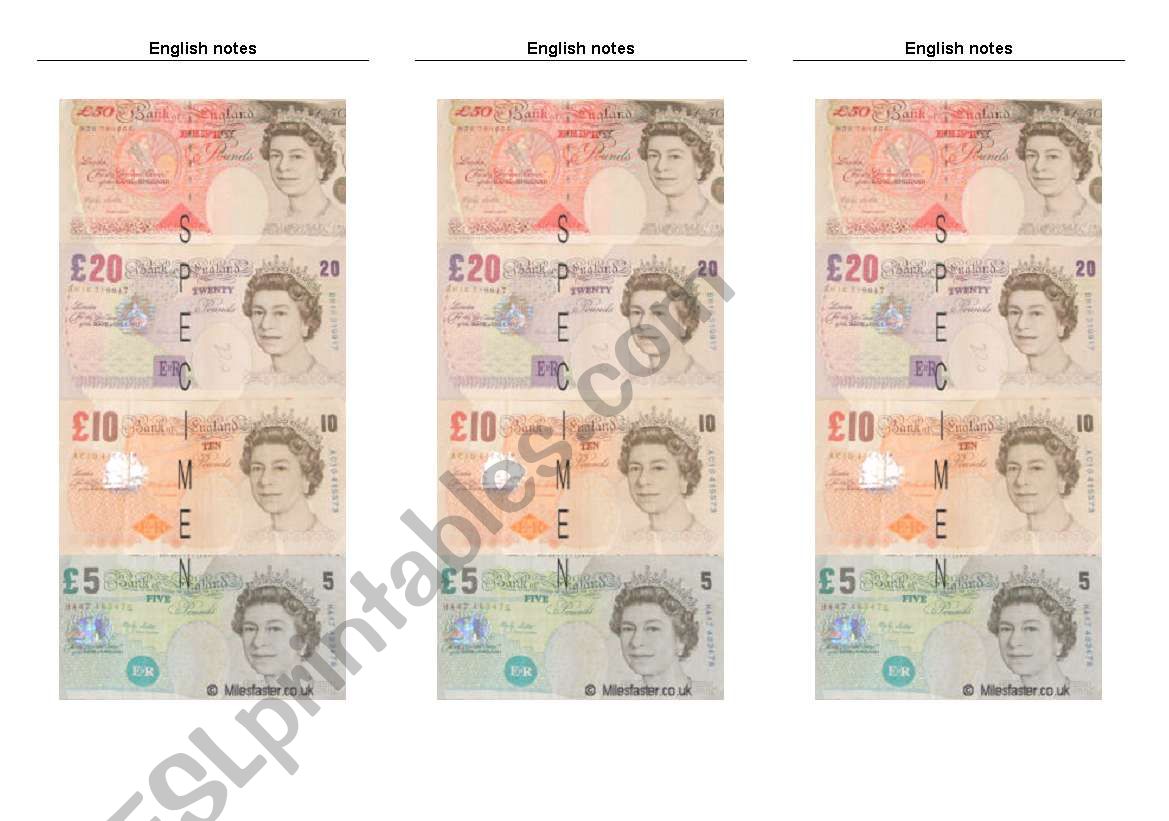 British Notes worksheet