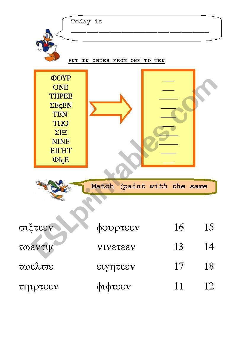 numbers worksheet