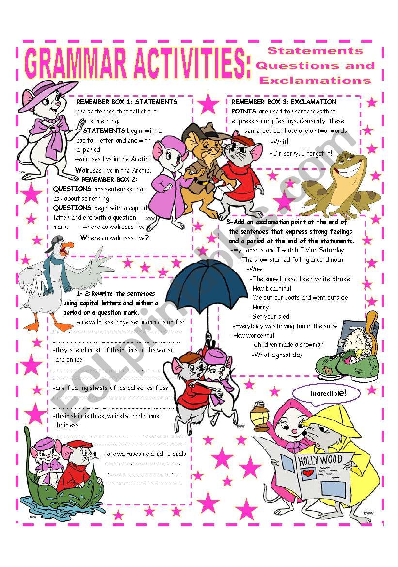 SENTENCES - QUESTIONS & EXCLAMATIONS - EASY GRAMMAR REFERENCE AND ACTIVITIES