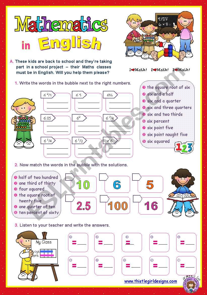 Mathematics in English  -  Fun with Numbers for Upper Elementary and Lower Intermediate students