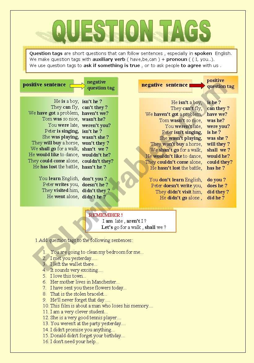 Question tags worksheet