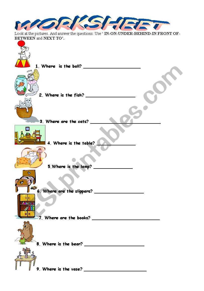 prepositions of place  worksheet