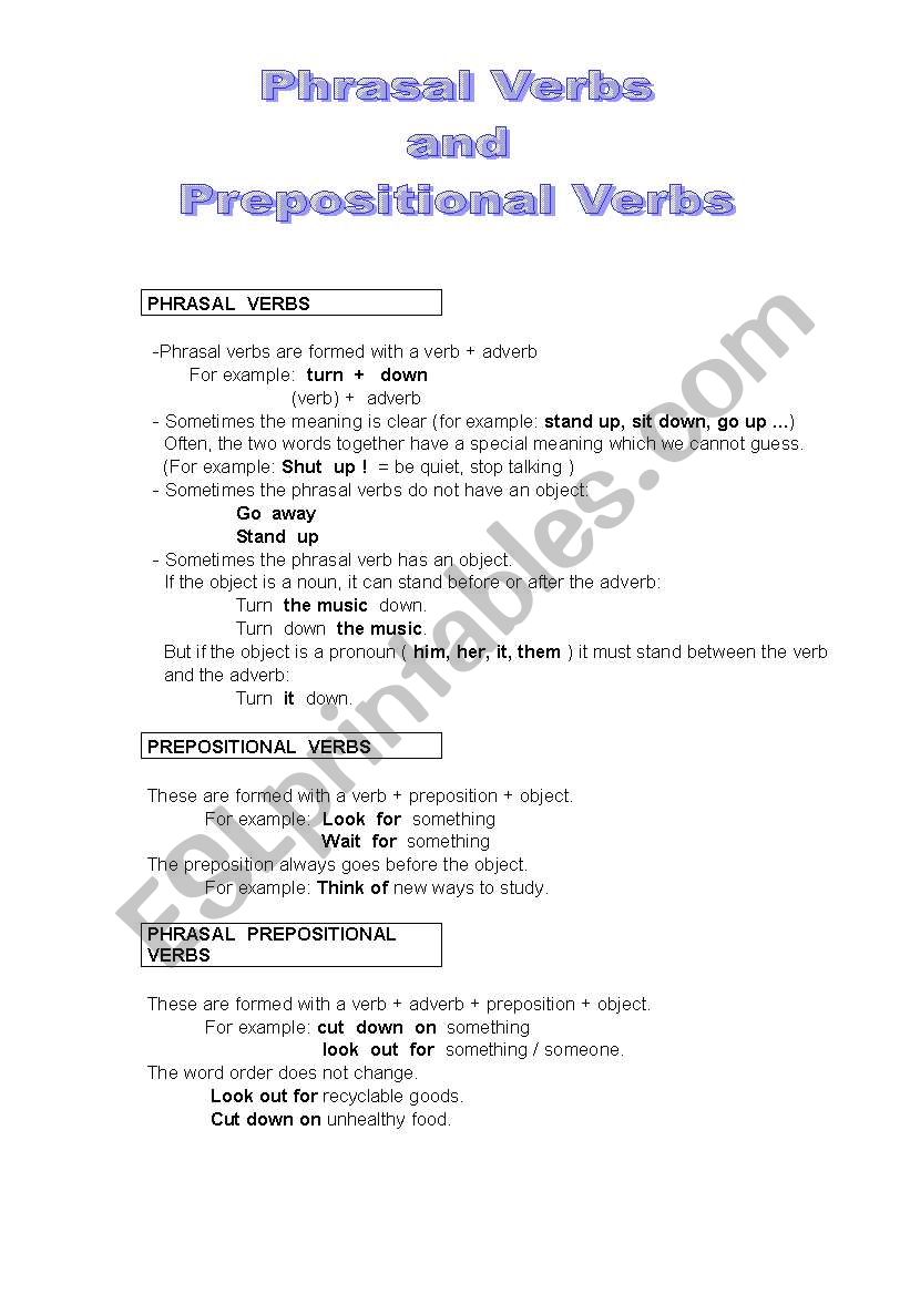 Phrasal Verbs and Prepositional Verbs