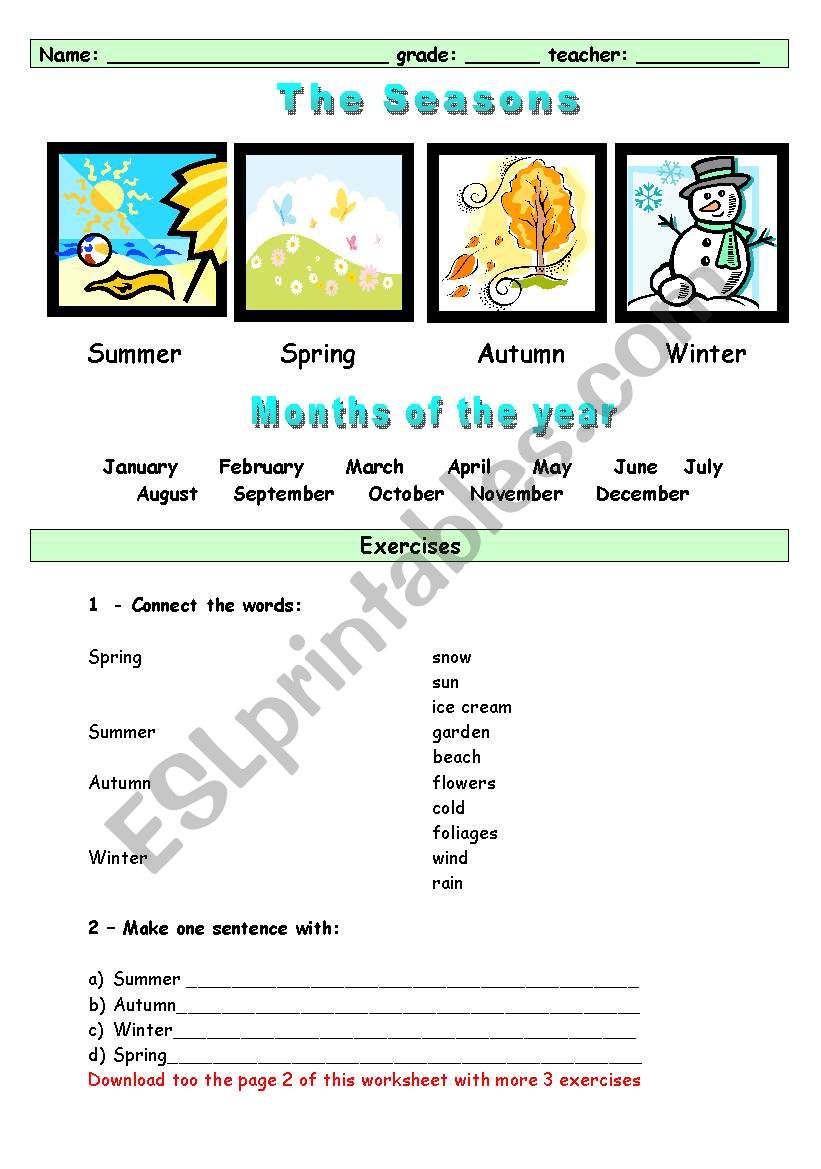 Seasons and Months of the year (page 1) 
