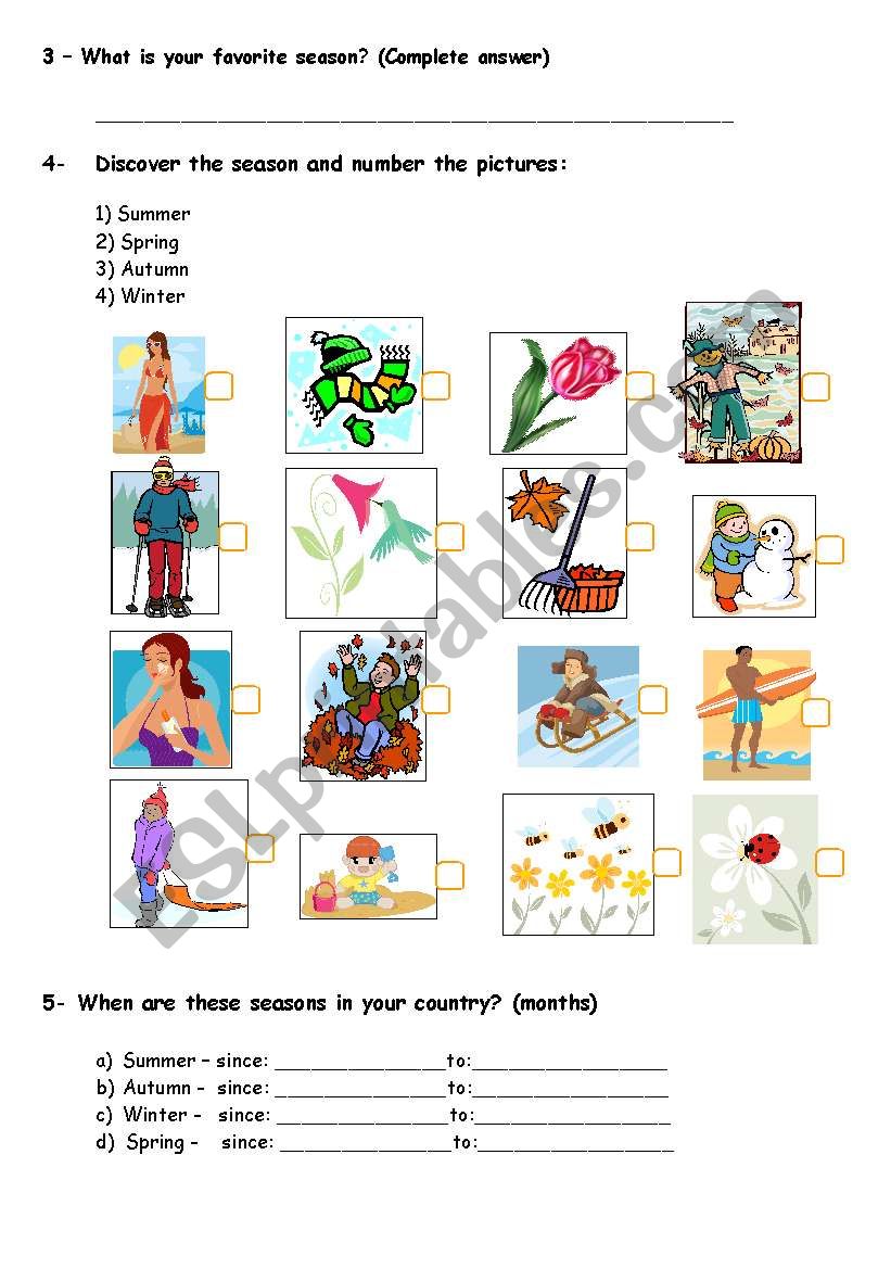 Seasons (page 2) worksheet