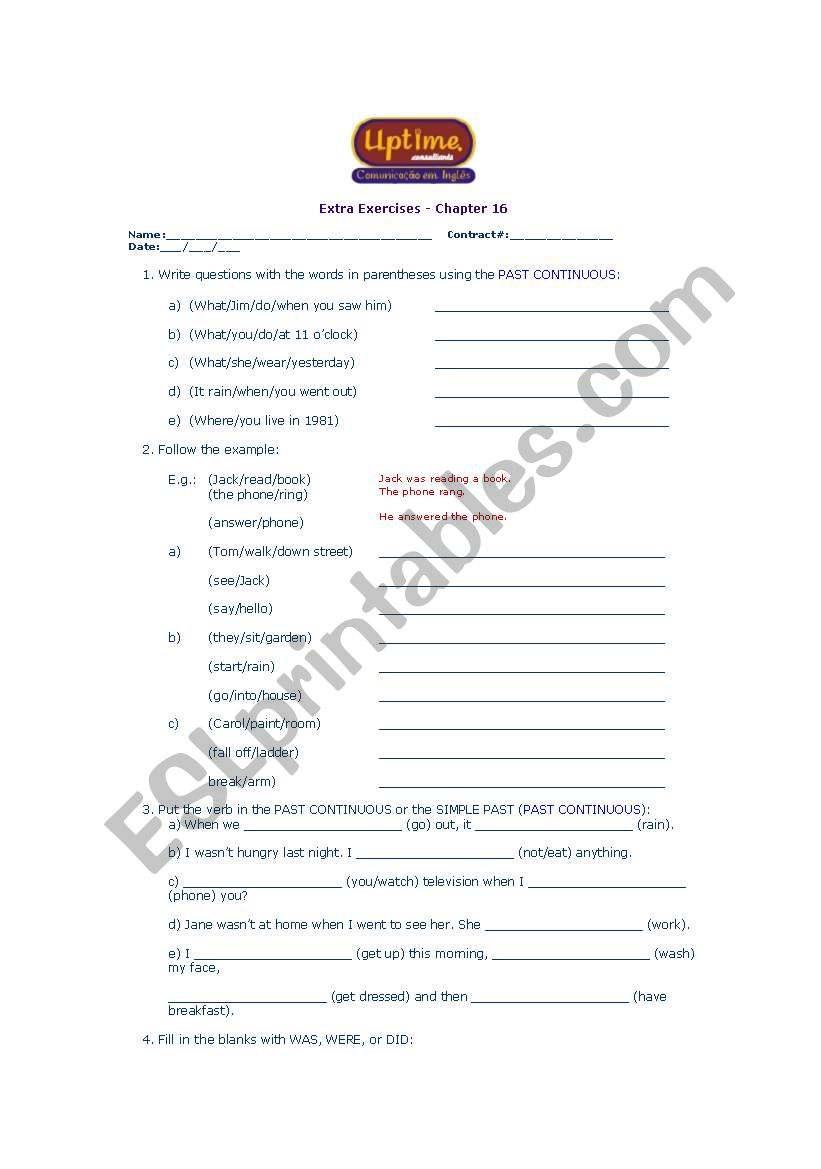 Past Continuous Exercises worksheet