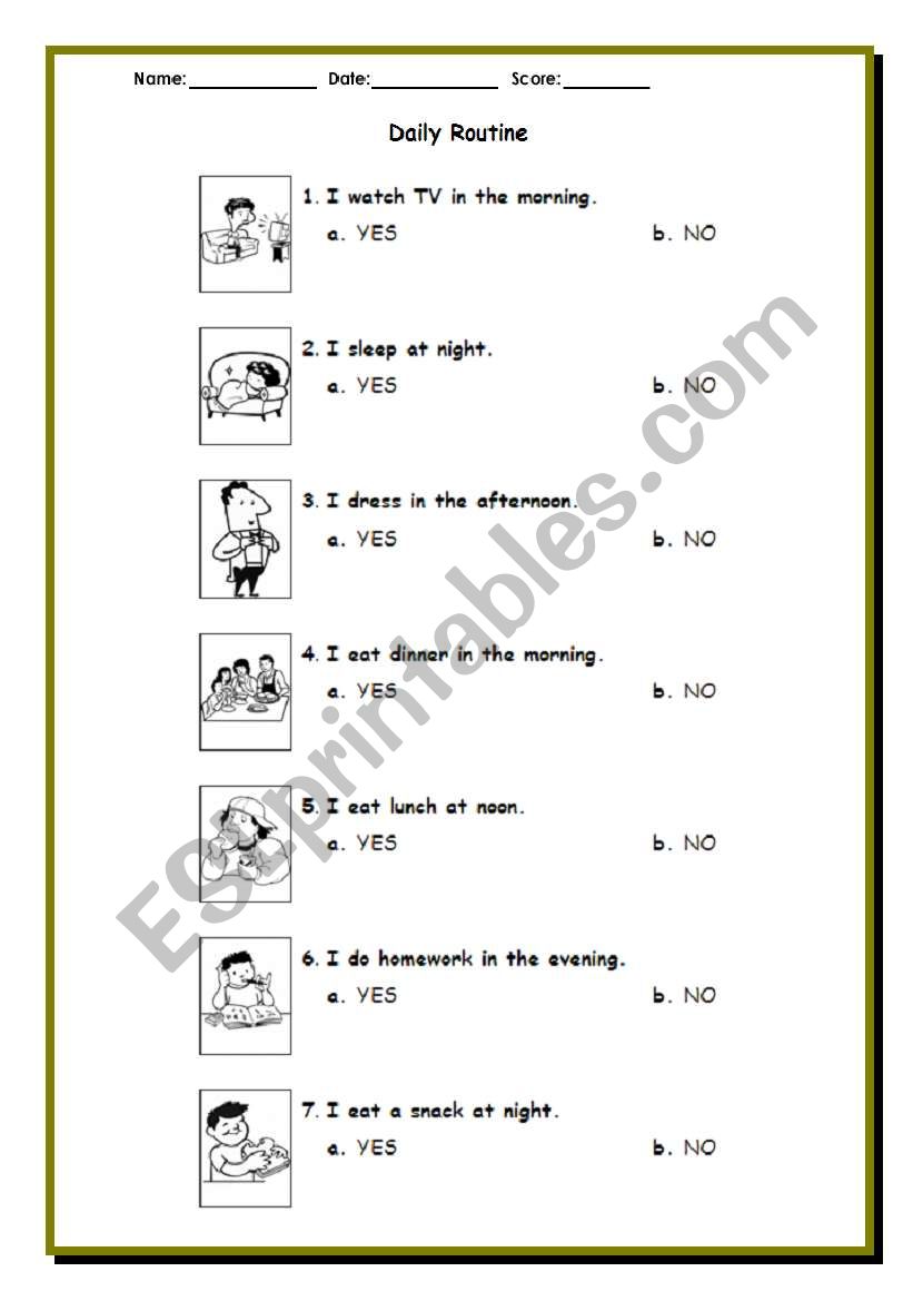 Routine - True or False worksheet