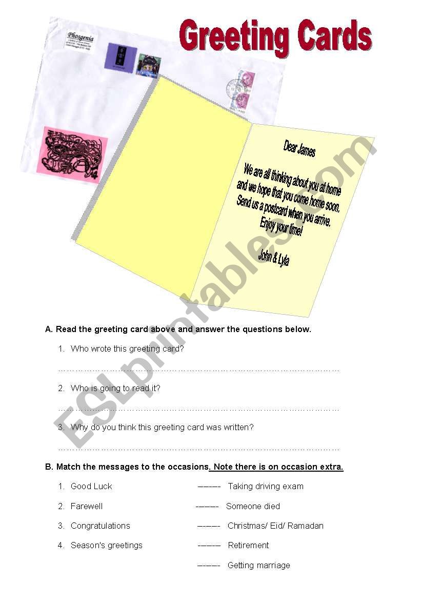 ReadingGreeting Card  worksheet