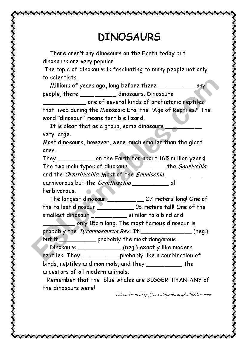 dinosaurs worksheet