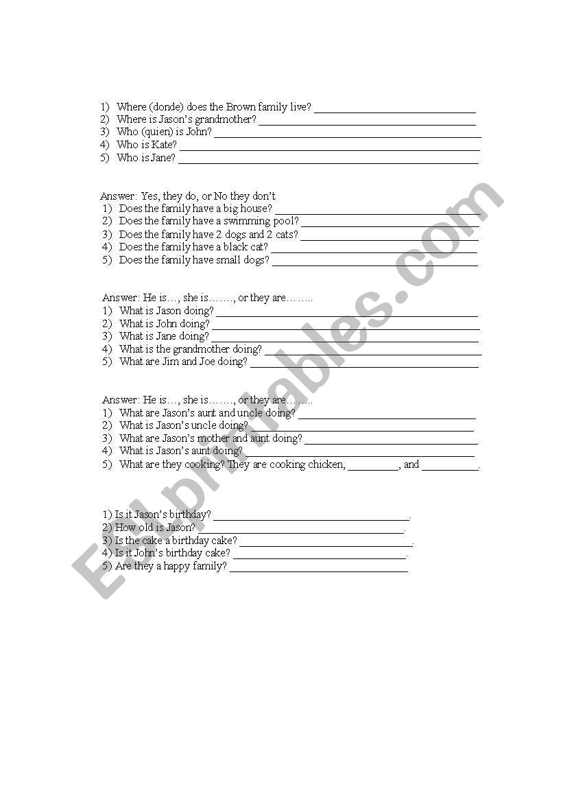 Brown Family questions worksheet