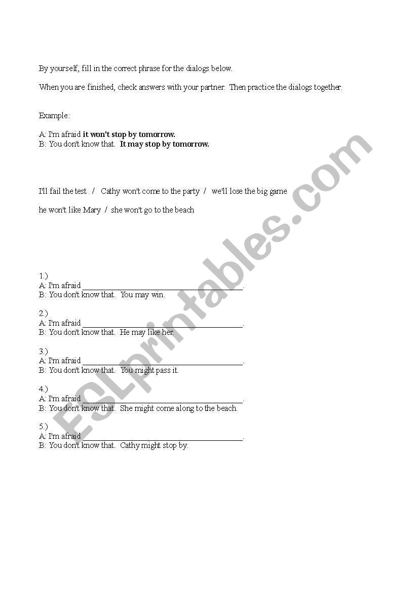 Im afraid... worksheet