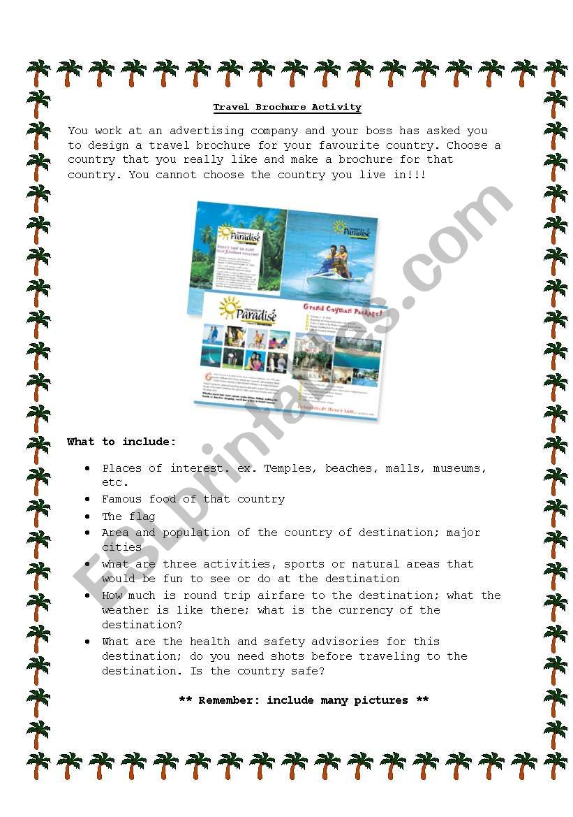 esl travel brochure worksheet