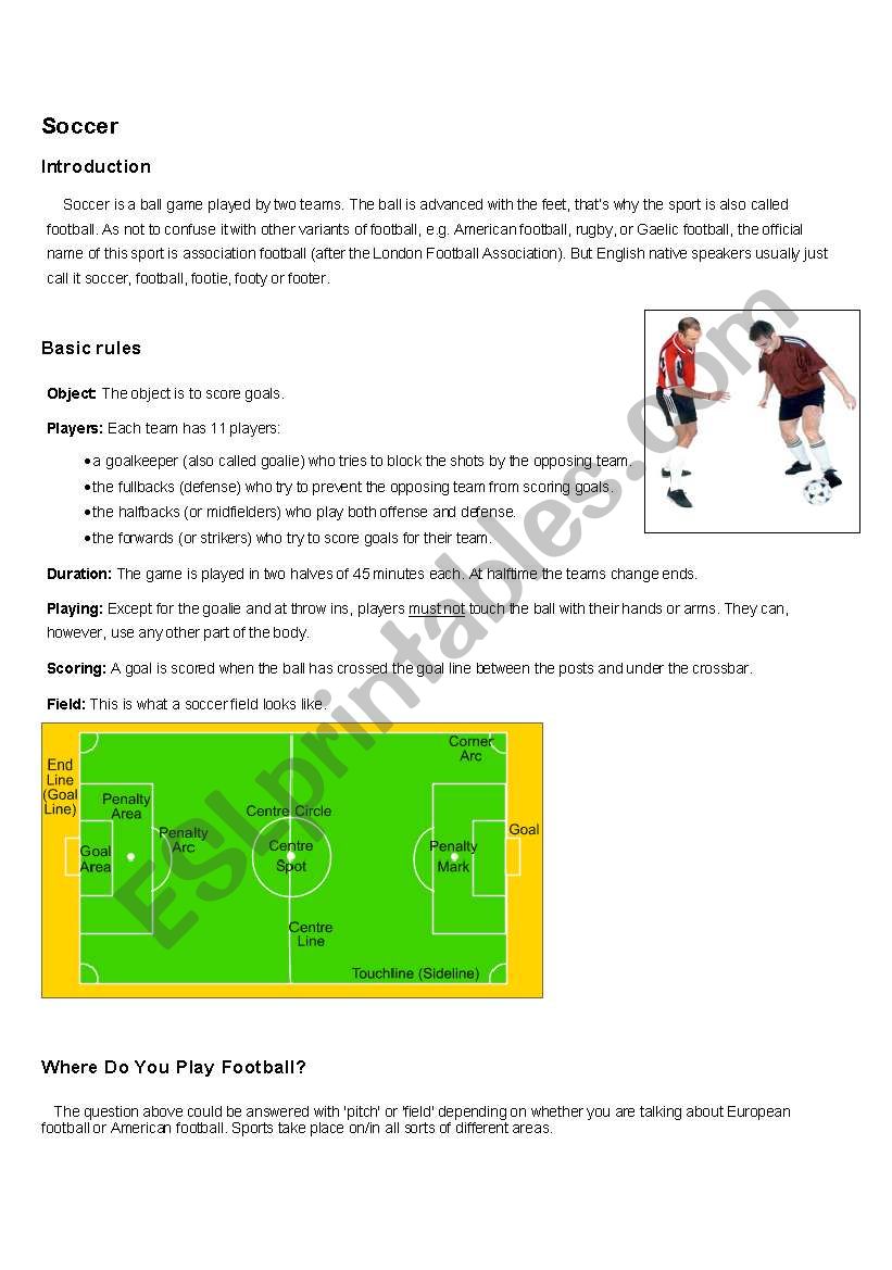 Learning about Soccer worksheet