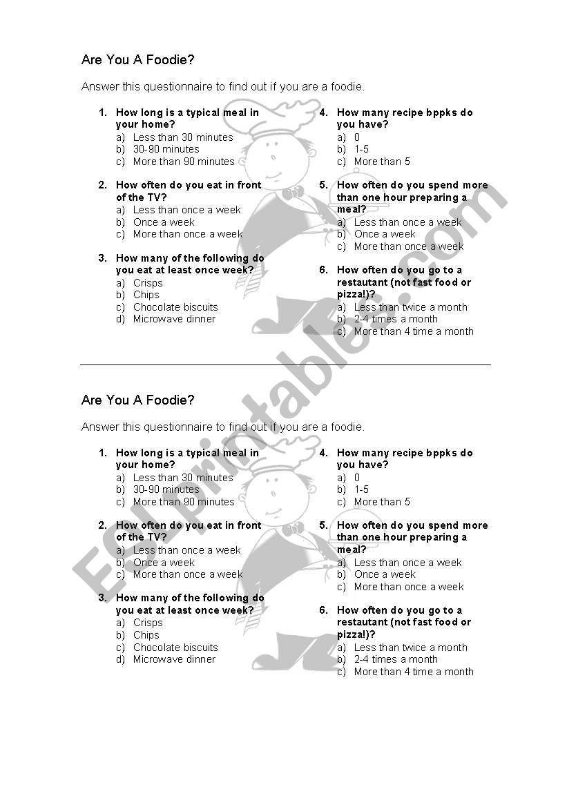 Are you a foddie? worksheet