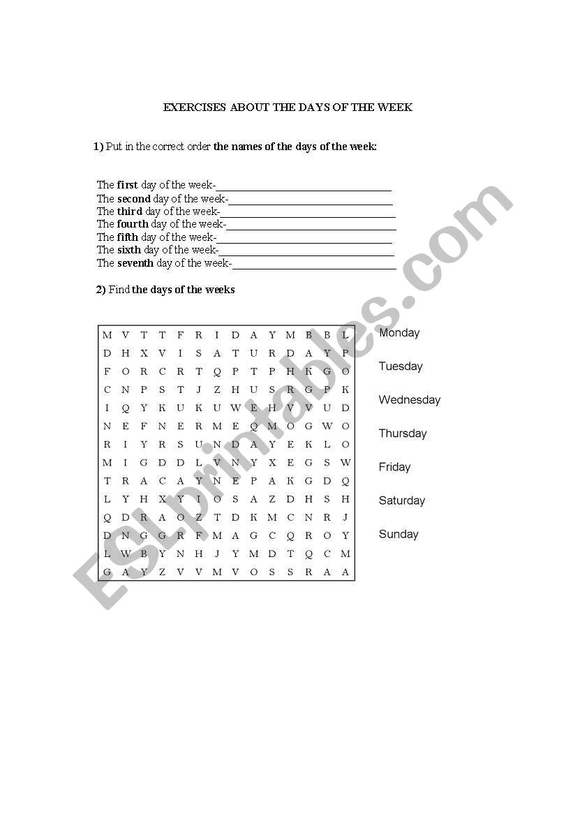 DAYS OF THE WEEK worksheet