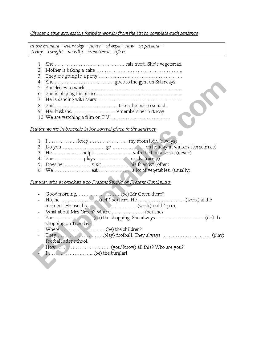 Time expressions worksheet