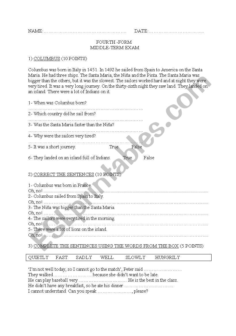 Columbus worksheet