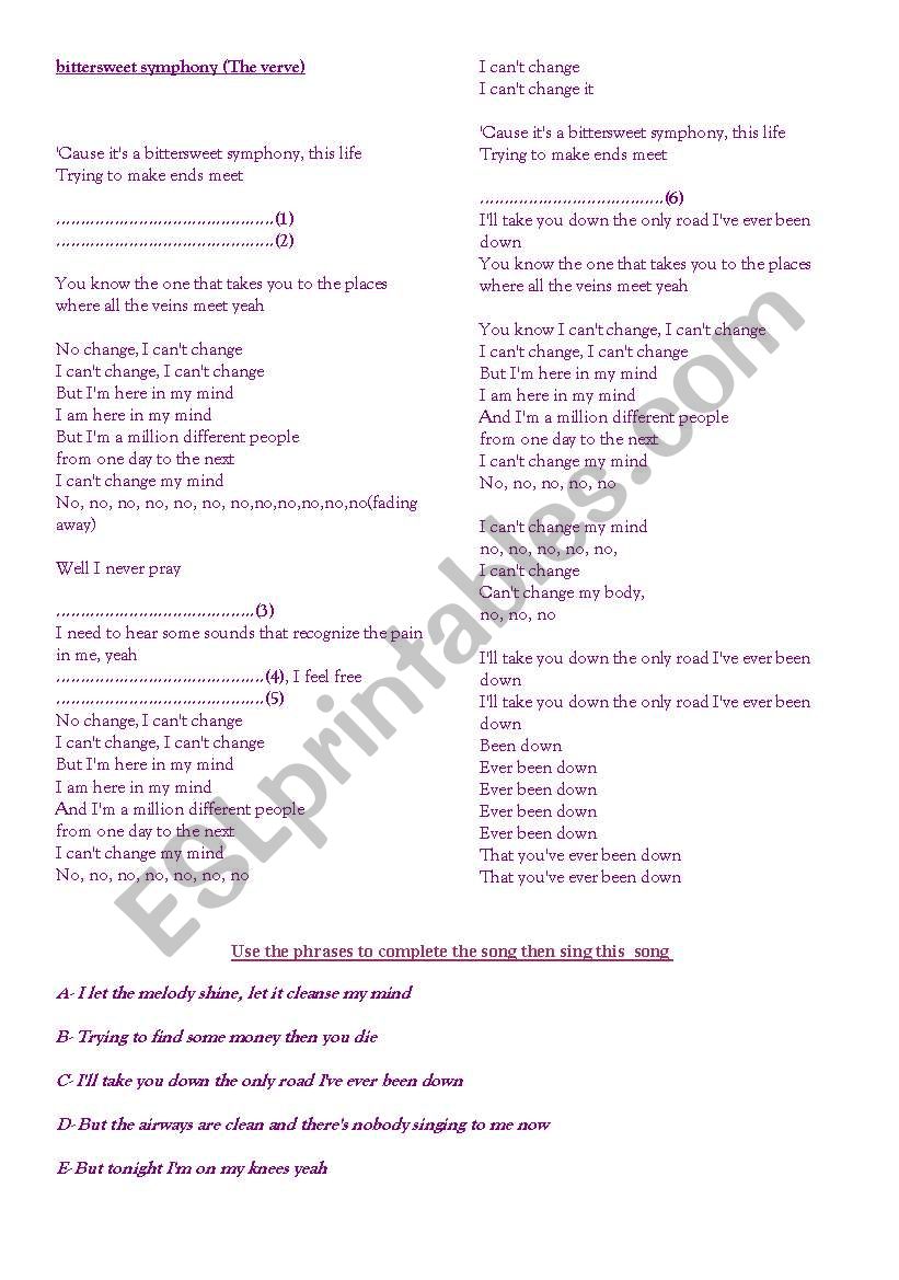 complete the song bittersweet symphony